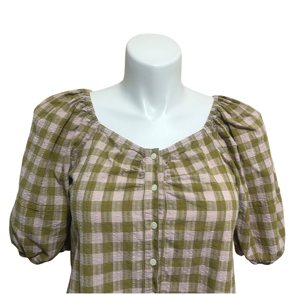 Universal Thread Gingham Puff Sleeve Blouse M Gre… - image 3